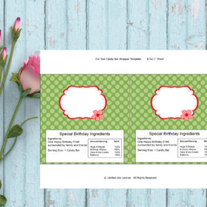 Baking Party-Green Chocolate Candy Bar Wrappers