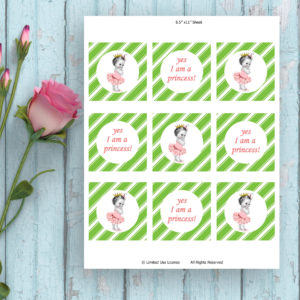 Baby Shower-Green Diagonal Stripes-Baby Girl Printable Tags-Yes I am A princess