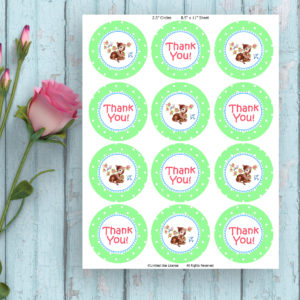Thank You-Green Round Dots Cupcake Topper-Printable Tags-Fawn