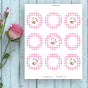 Pink Round Gingham Cupcake Topper-Printable Tags-Monkey