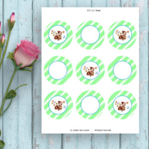 Green Round Diagonal Stripes- Cupcake Topper-Printable Tags-Fawn