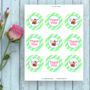 Thank You-Green Round Diagonal Stripes- Cupcake Topper-Printable Tags-Fawn
