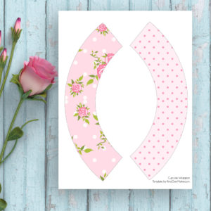 Shabby Chic-Large Cupcake Wrapper Pink Flowers And Dots