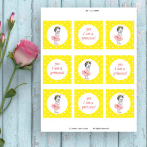 Yes i am a princess-Printable Tags-Yellow-Baby Shower