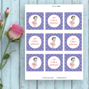 Purple Dots-Baby Shower Printable Tags-Yes I am A Princess!