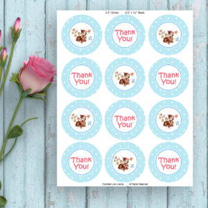 Cupcake Toppers-Light Blue Dots Fawn Printable Tags