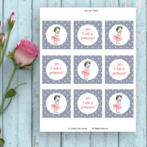 Yes I am A Princess-Baby Shower Printable Tags-Grey