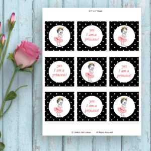 Baby Shower-Black Dots-Baby Girl Printable Tags-Yes I am A princess