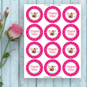 Round Cupcake Topper-Printable Tags-Fuchsia-Thank You