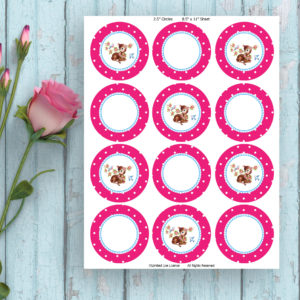 Round Cupcake Topper-Printable Tags-Fuchsia