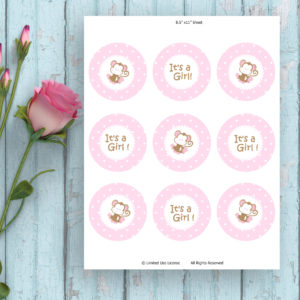 It's A Girl-Pink Round Dots Cupcake Topper-Printable Tags-Monkey