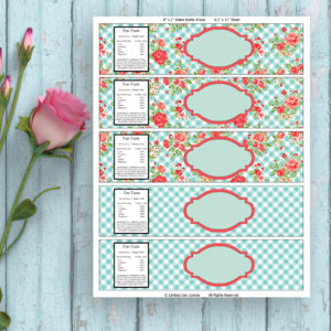 Blue And Red Flowers-Water Bottle Labels